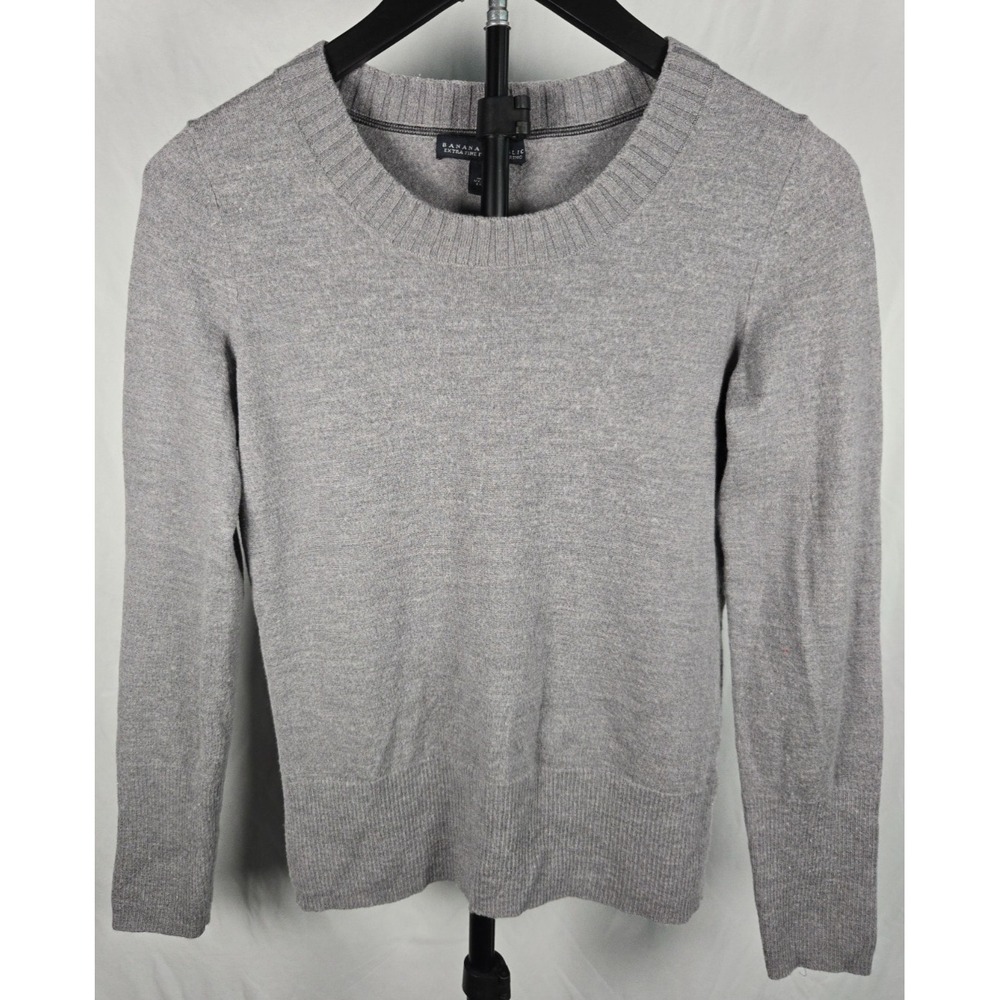 Banana Republic Extra Fine Italian Merino Wool Gray Crewneck Sweater Sz M Preppy